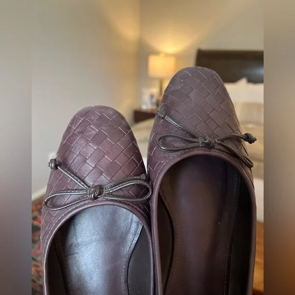 SCHUTZ Dark Chocolate Arissa Flats, Brown Woven Ballet Flats - Picture 6 of 7